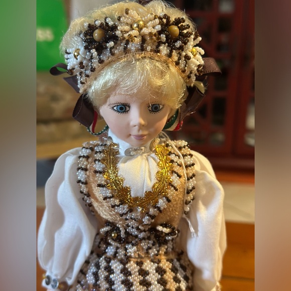 vintage porcelain doll With Elaborate Beading On Dress - Picture 2 of 10